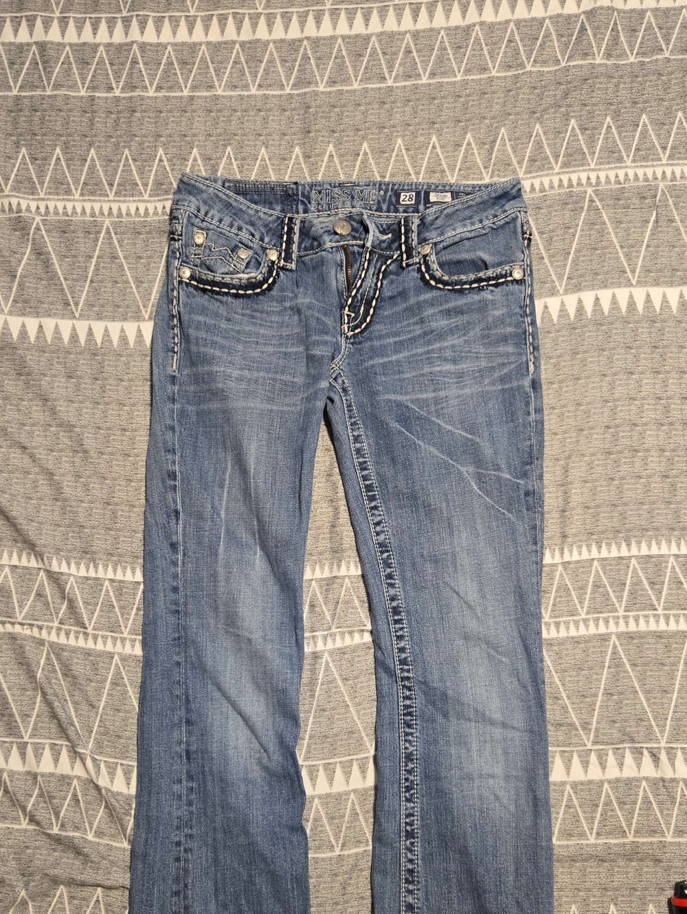 Miss Me Medium Blue Embroidered Pocket Boot Cut Jeans